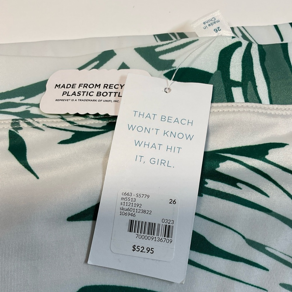 Cacique Green and White Bikini Tropical Print Swimwear bottom size 26 - Picture 5 of 8